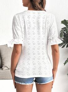 SHEIN 纯色蕾丝花边镂空孕妇上衣 - 白色 - 查看 2