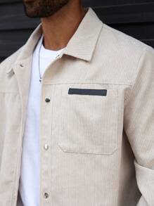 Manfinity Homme Plus Size Men Long Sleeve Casual Button-Front Pocket Jacket, Fall - Apricot - View 3