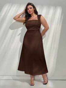 Firerie 加大码女式纯色荷叶边法式度假连衣裙