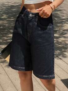 DAZY 女式口袋阔腿宽松休闲百搭牛仔短裤