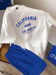 Manfinity Joysei Bộ áo phông thường ngày cổ tròn tay ngắn in chữ mùa hè cho nam và quần short cạp rút dây, trở lại trường - Nhiều màu - Xem 5