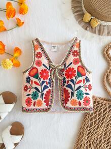 Travachic KIDS Babygirl Summer Cute & Versatile Floral Pattern Vest Top - Multicolor - View 6