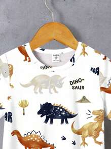 SHEIN 男童休闲经典可爱卡通恐龙印花圆领短袖T恤，适合夏季 - 彩色 - 查看 5