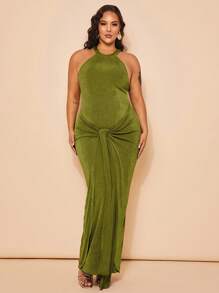 SHEIN BAE Plus Size Women Elegant High Street Mini Dress, Suitable For Music Festival, Summer,Birthday Dresses For Women - Green - View 7