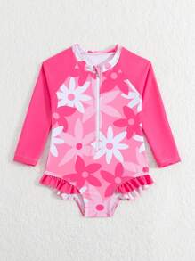 Baby Girl Ruffle Trim One-Piece Swimsuit - Multicolor - View 5