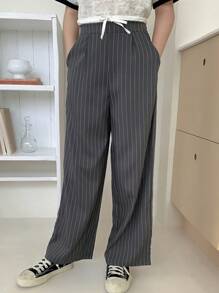 DAZY Pantalones largos de niña preadolescente/niñas preadolescentes con bloqueo de color de rayas tejidas, para primavera y verano - Gris - Ver 5