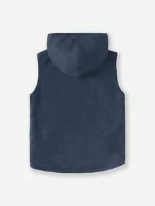 SHEIN 青少年男孩時尚休閒純色保暖背心外套 - 藏蓝色 - 查看 2