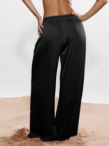 KIZN Tie Waist Satin Wide Leg Trousers