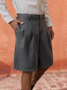 Maija Pantalones cortos con cremallera de unicolor casual y sencillo para hombres, apropiados para el verano - Gris Oscuro - Ver 7