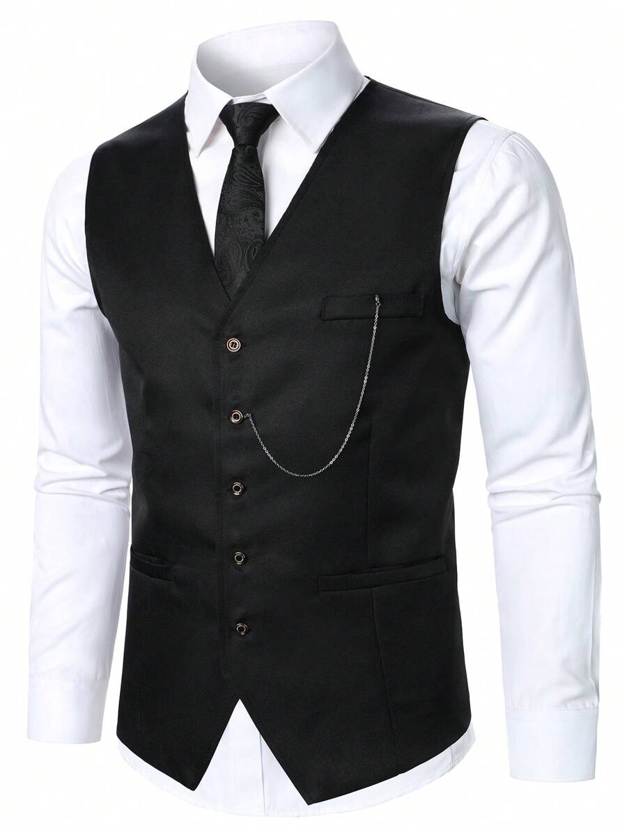 Manfinity Mode Men's Fashion Casual Business Single-Breasted Suit Vest - Black - View 1