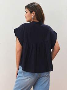Maija Camicia casual elegante senza maniche in cotellino tinta unita, di taglia comoda, top estivi, outfit estivi da donna, outfit da spiaggia per donna, crop top da donna, abbigliamento casual occidentale da donna, casual business da donna, top da uscire, outfit da vacanza per donna, outfit da ufficio per donna, casual business da donna, outfit da laurea, estate europea, outfit Hawaii per donna