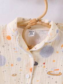 2 pezzi Set per bebè/bambini piccoli con motivo galassia, composto da cardigan a maniche corte e pantaloni, abbigliamento comodo da casa