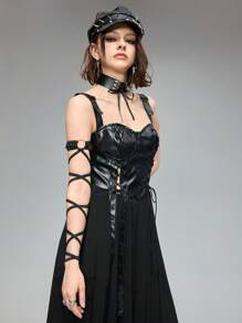 ROMWE Goth 1 件朋克风格绑带手链，超长空心链手链，时尚个性化配饰