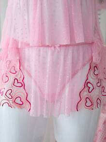 PetitDoll Bộ 2 mảnh ren thêu trái tim vòng tròn nơ chấm bi đồ lót gợi cảm đồ ngủ - Hồng - Xem 7