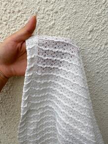 Sunnyshic Summer Casual Solid Color Textured Short Sleeve Tie Front T-Shirt - White - View 3