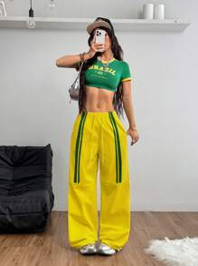Coolane Women's Streetwear Sportswear Blockcore Sport Football Brazil Woven Tape Low Rise Pants