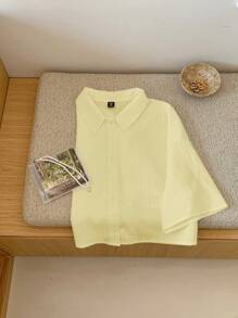 Comfortcana Blusa corta de mujer texturizada de tejido blanco, para verano