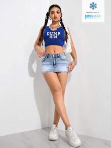 SHEIN PETITE Minifalda vaquera sexy para mujer, de verano