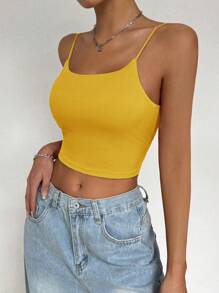 SHEIN PETITE Metal Buckle Bra Top, Fashionable And Suitable For Summer - Yellow - View 4