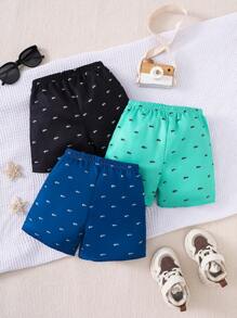 SHEIN 3 pièces/Set Short décontracté à taille élastique imprimé pour bébés et tout-petits garçons, avec cordon de serrage. Convient pour l'été, les sorties, l'école, le décontracté, les vacances et les rassemblements - Multicolore - Voir 2