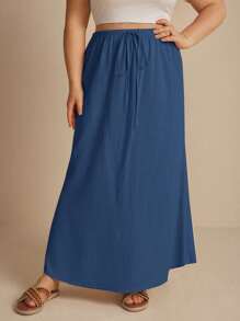 Elaquor Plus Size Solid Color Tied Casual Summer Skirt