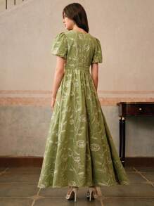 Anewsta 女士长款短袖连衣裙，优雅刺绣工艺大气鸡尾酒裙，春季服装