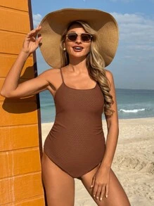 SHEIN 1pc Maternity Elegant Ribbed Backless One-Piece