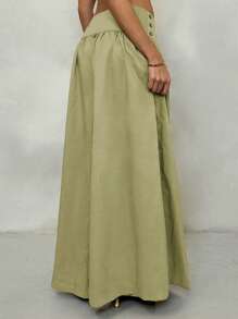 Glamine Retro Low Waist Wide Leg Pants, Draping Design Slimming Casual Women Long Trousers Fall Cloth For Women - Green - View 2