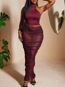 Maweii Plus Size Women 2 Pieces Set - Burgundy - View 3