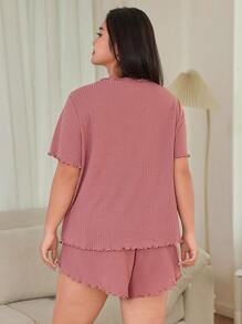 SHEIN Sweet Ruffle Trim Bowknot Embroidery Casual Pajama Set