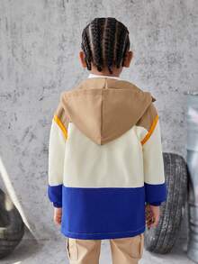 Young Boy 1pc Colorblock Letter Patched Detail Flap Pocket Hooded Coat - Multicolor - View 2