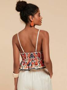 Travachic 女士花卉印花荷叶边下摆吊带背心，适合度假，夏季服装，女士夏季服装，女士度假服装，休闲假日海滩度假，女士沙滩服装，女士节日服装