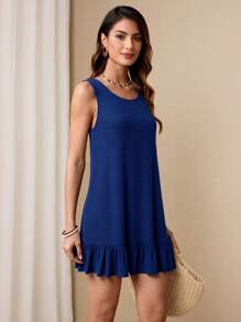 Calvaya Abito casual elegante da donna senza maniche con collo rotondo