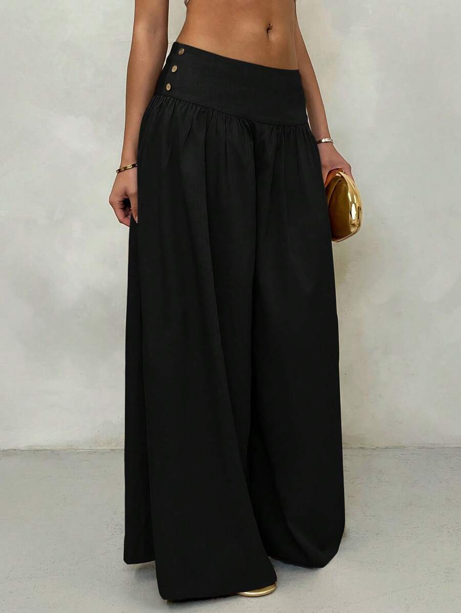 Glamine Retro Low Waist Wide Leg Pants, Draped Casual Loose Women Long Trousers Women Wide Leg Pants Women Pants Wide Leg Fall Cloth For Women - Black - View 1