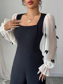 Modelyn Women's Patchwork Bow Knitted Jumpsuit Fall Cloth For Women - Black - View 3