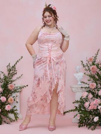 Fairycore Vestito da donna taglia grande con stile barocco dolce, colletto ampio, balze asimmetriche sui bordi, adatto per l'estate