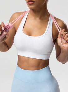 Seamluxe SHEIN Sport Top corto da donna senza maniche di colore unito, adatto per fitness e yoga