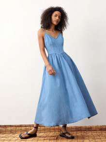 Maija 女士牛仔无袖紧身迷你连衣裙，蓝色 - 中等水洗藍 - 查看 3