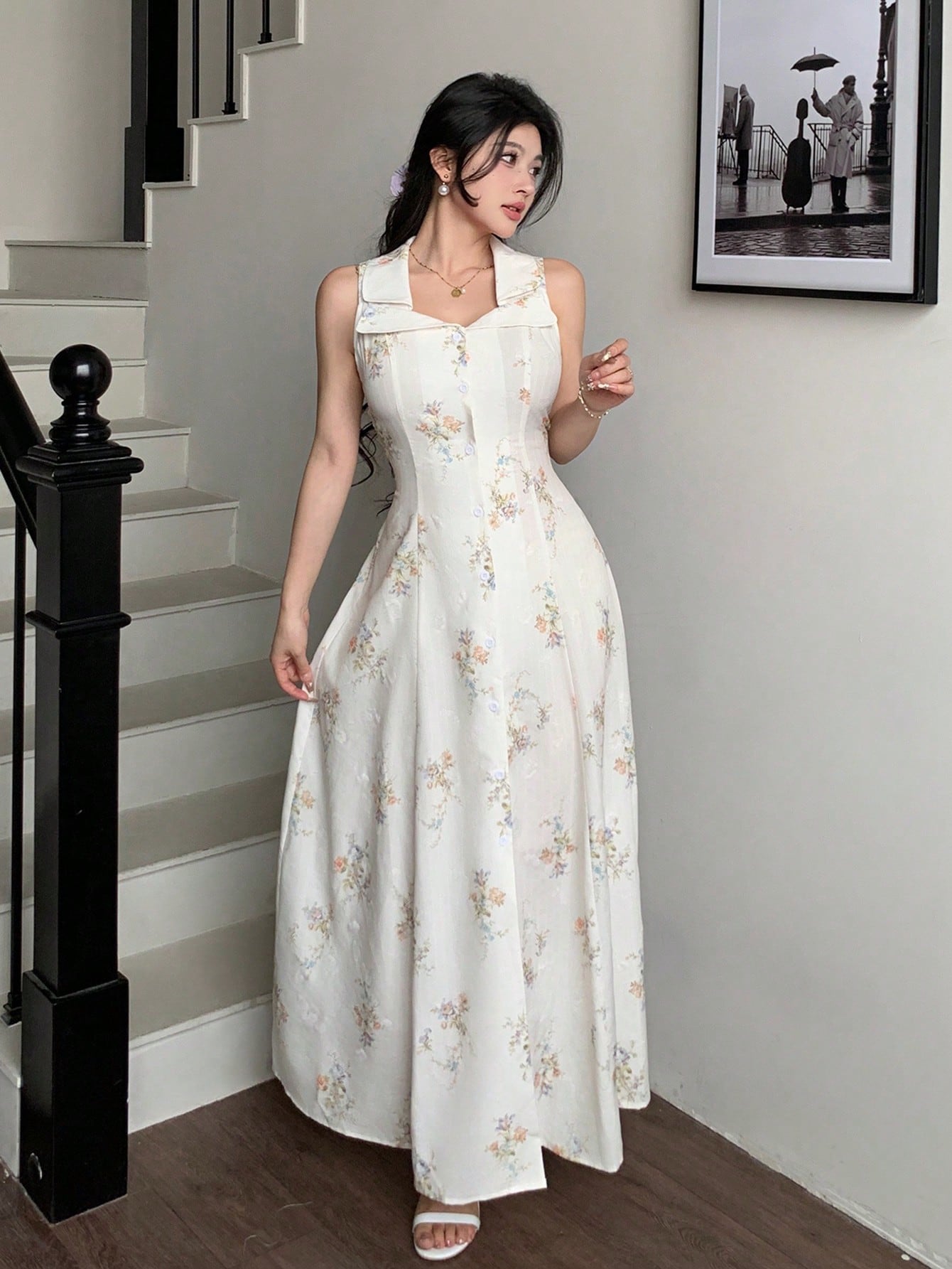Modelyn فستان نسائي أنيق وعصري طويل مطبوع بالزهور،...