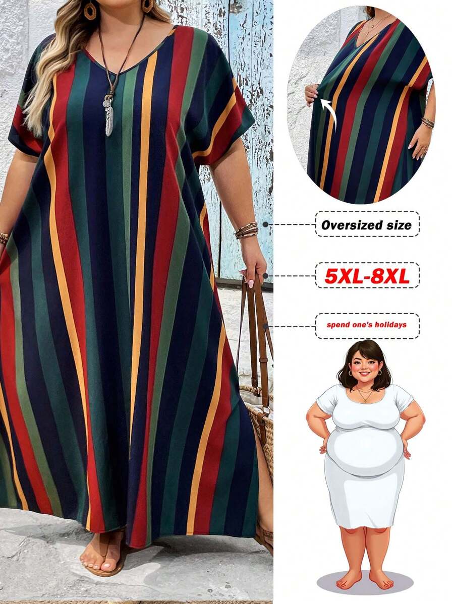 SHEIN CURVE+ Plus Size Allover Lemon Print, Maxi Long Beach Midi Dress With Side, For Summer And Autumn Vacation Curve Plus Country Dress, Curve Plus, Boho Vacationbeach Outfits For Woman/Beach Dress/Beach Vacation Outfits/Beach Essentials / Graduation/Tea Party Dress