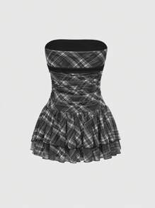 ROMWE J-Fashion 复古甜美格子印花迷你连衣裙