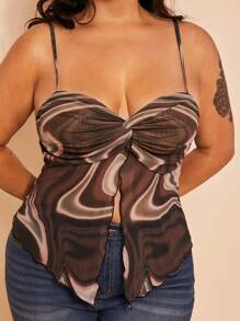 SHEIN BAE Regata Tie Dye Twist Plus Size para Mulheres, Estilo de Rua Moderno para o Verão - Castanho - Visão 6
