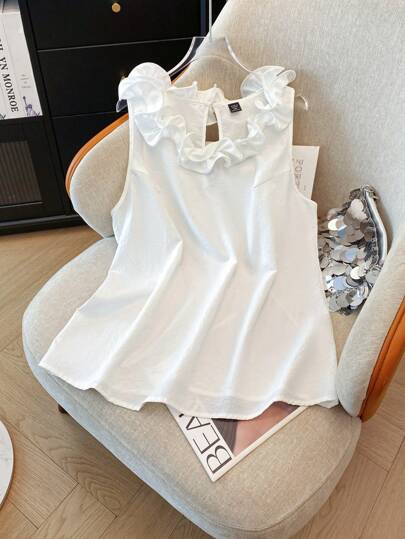 GlowEve CURVE Plus Size Women Fashion Casual 3D Floral Trim Sleeveless Tank Top