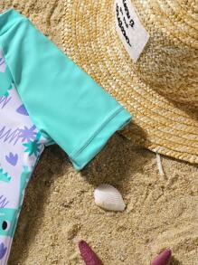 Newborn Baby Cartoon Print Short Sleeve Zipper Swimsuit Baby Clothes Summer Summer Baby Clothes Tropical Baby Clothes Girl Baby Summer Clothes Baby Clothes Summer - Mint Green - View 5