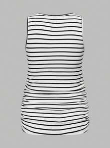 SHEIN Maternity Casual Scoop Neck Ruched Knitted Fabric Tank Tops, Regular Length Semi-Sheer Essential Comfort For Everyday Wear - Grey - View 7