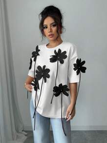 Chiquease Women's Elegant 3D Flower Pink Short Sleeve T-Shirt, Suitable For Valentine's Day - Multicolor - View 4