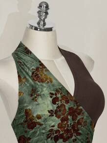 SHEIN ICON 加大码复古烂花面料 V 领露背系带背心，Y2K 风格，适合音乐节、夏季、度假