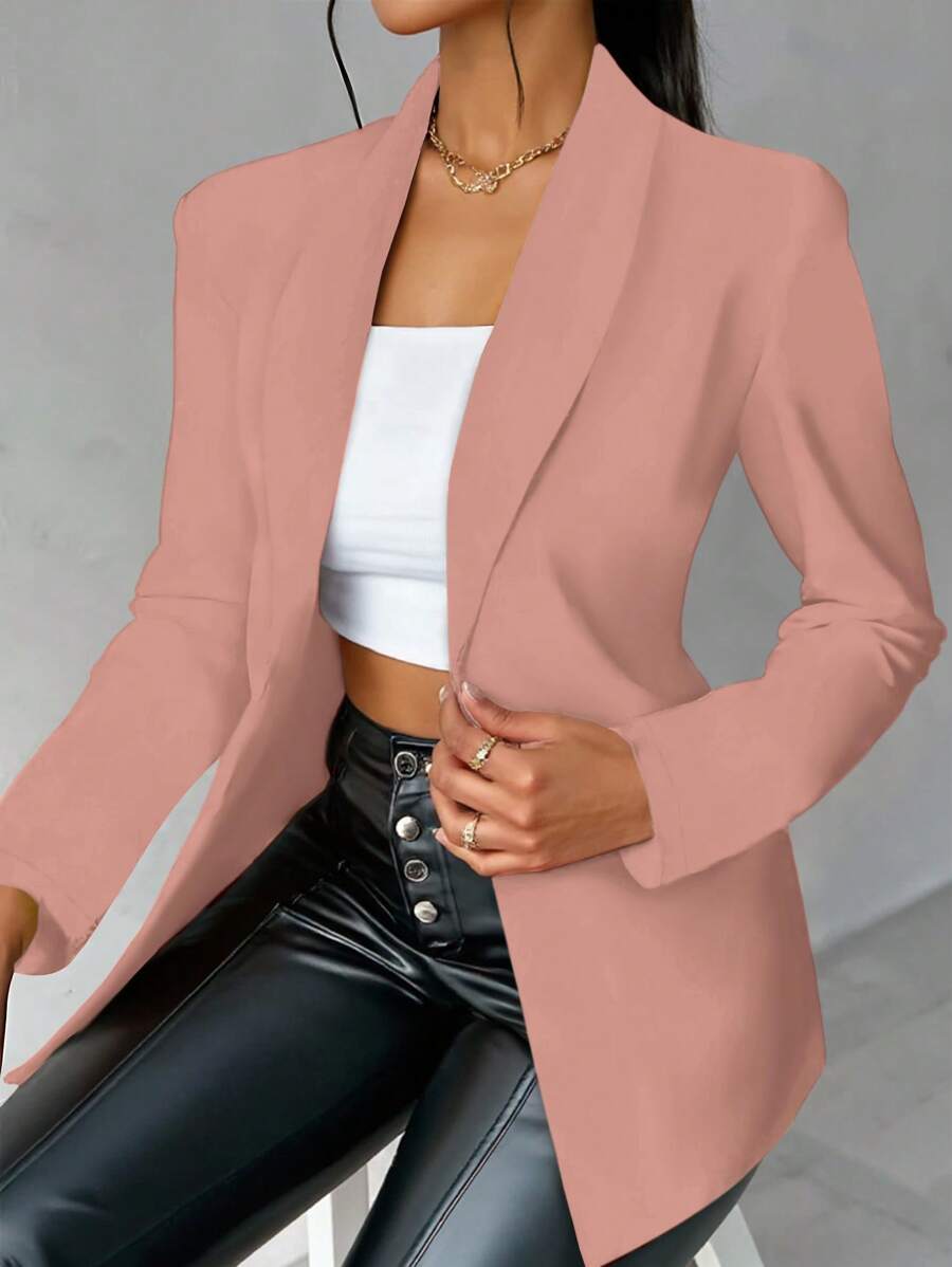 SHEIN Unity 女式黑色长袖修身性感西装外套,冬季 - 粉色 - 查看 1