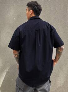 DAZY 男士海军蓝户外工装口袋休闲衬衫，夏季 - 藏蓝色 - 查看 2