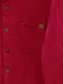SHEIN 1pc Teen Boys' Casual Collegiate Comfortable Textured Fabric Stand Collar Patch Pocket Versatile Shirt - Red - View 8